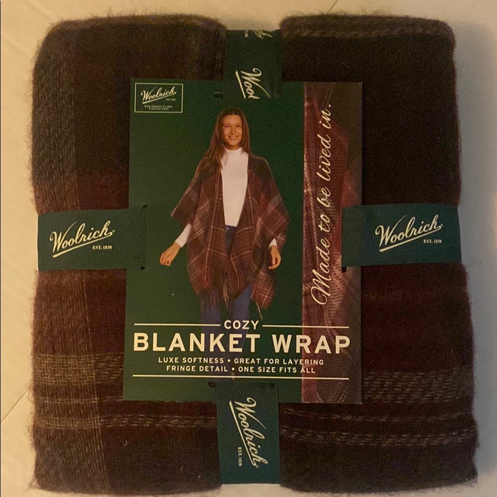 Woolrich Plaid Blanket Wrap in Rich Burgundy and Brown